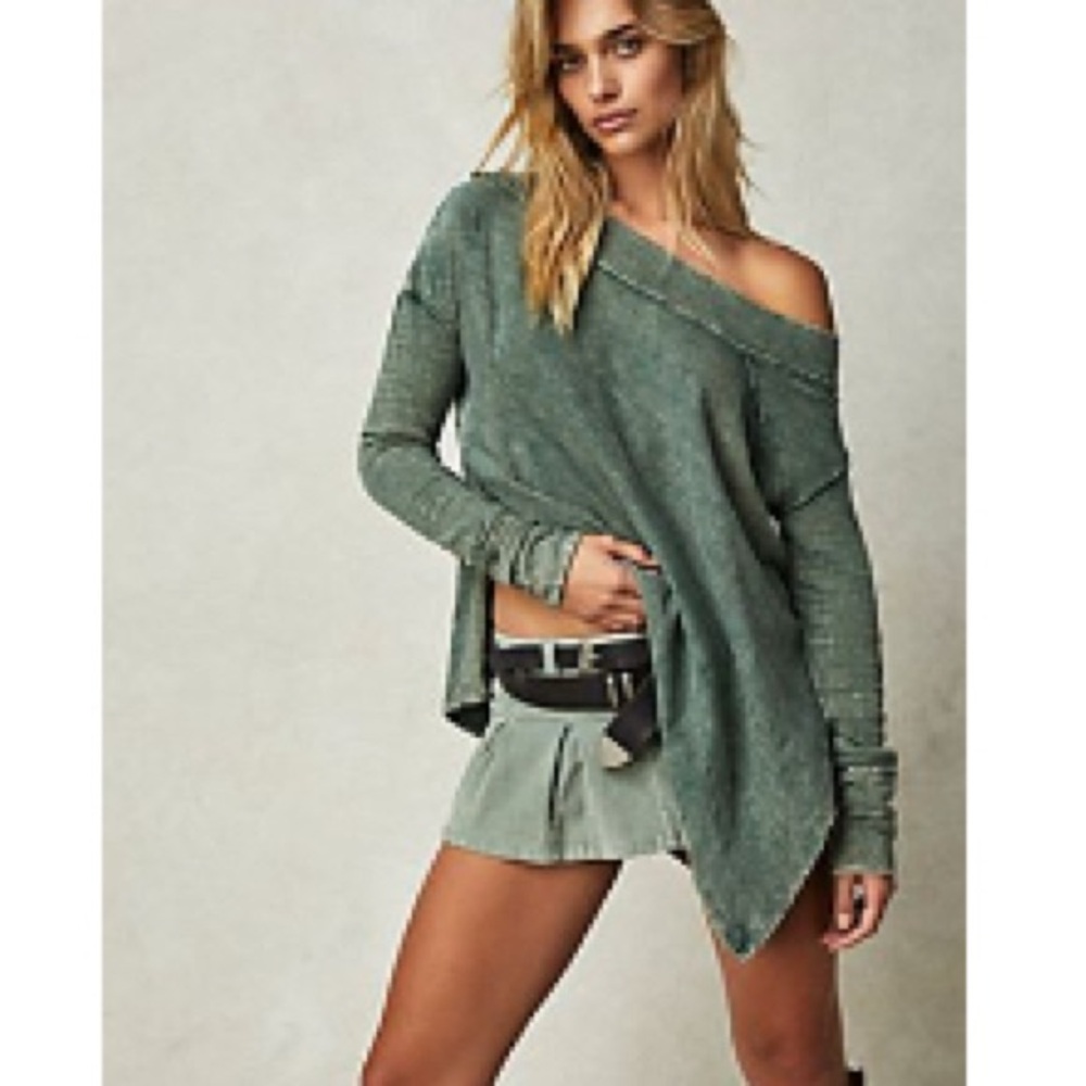 We The Free Olive Green Off-Shoulder Sweater